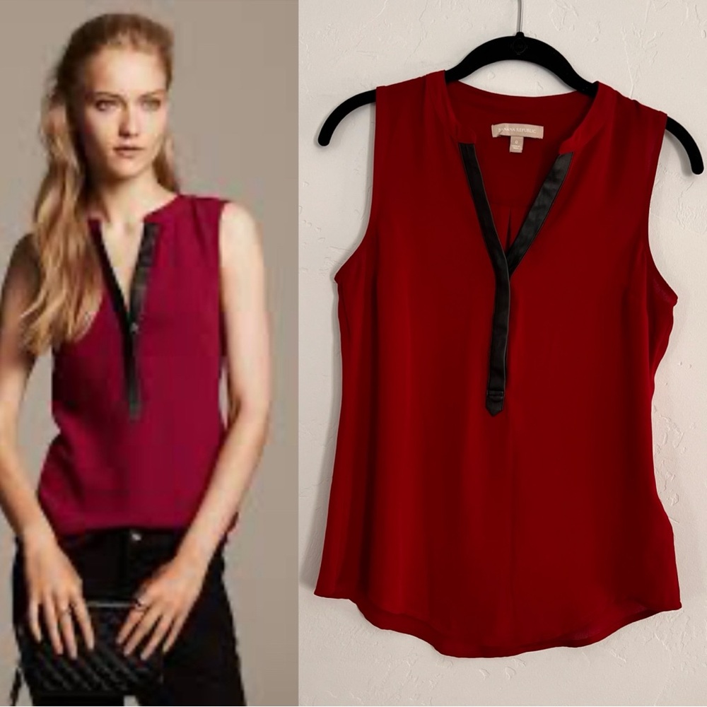 Banana Republic Red Sleeveless Blouse with Black Trim